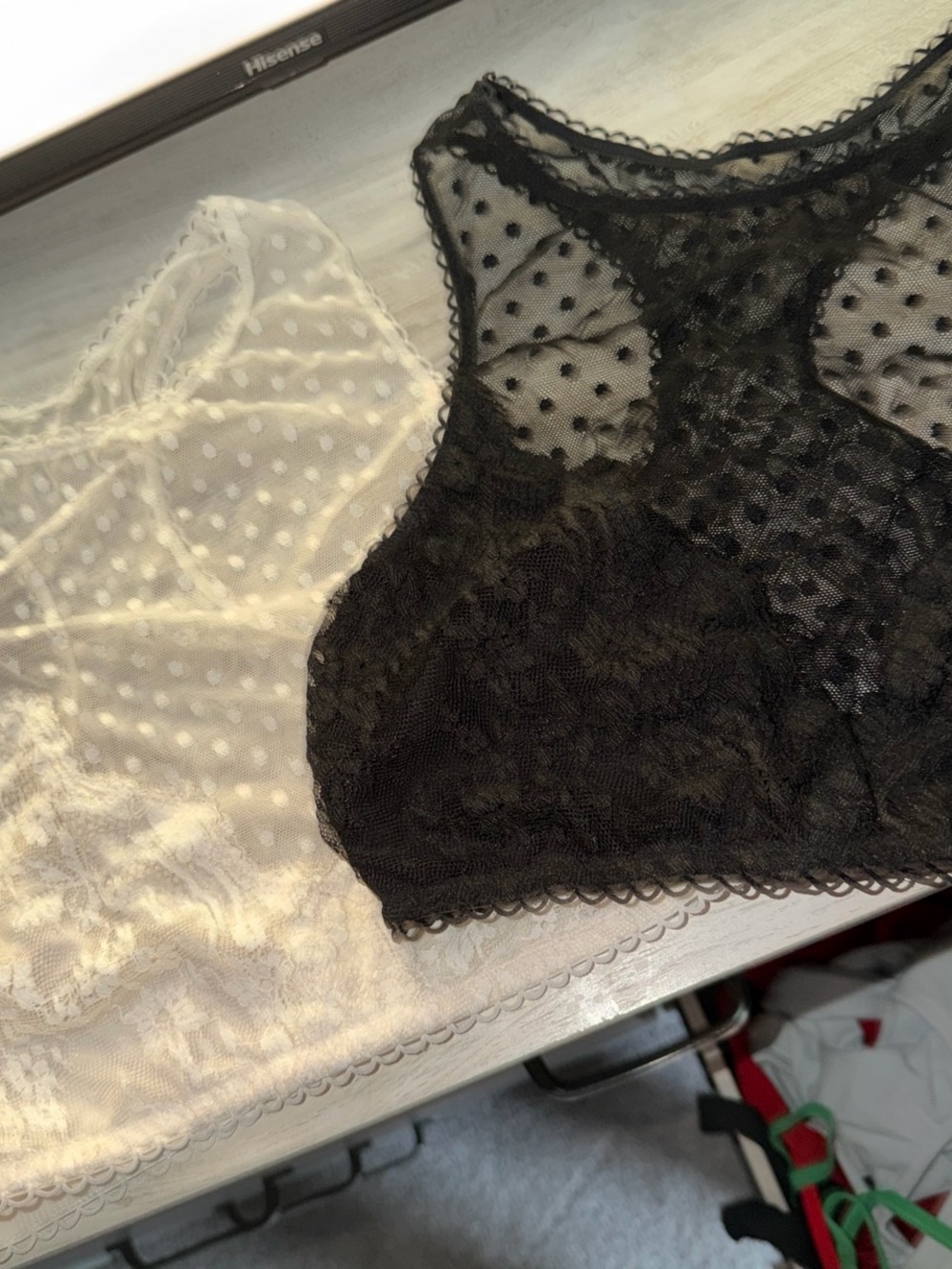 Sheer Lace Polka Dot Bralettes - Black & White